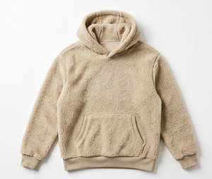 Sudadera con Capucha de Forro Polar Beige, Corte Regular, Color Sólido, Ropa Casual de Invierno, Tejido Antipelusas, Diseño con Bolsillos - Product Image 1