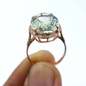 Anillo de Plata de Ley 925 Chapado en Oro Rosa con Amatista Verde Natural y Diamantes, Anillo de Regalo con Piedras Preciosas para Mujer - Product Image 3