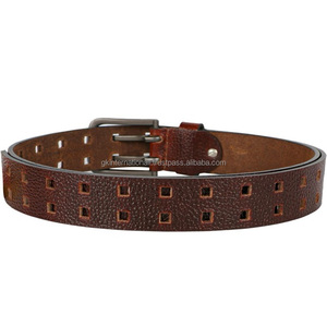 Ceinture décontractée d'affaires en cuir de vachette pleine fleur pour hommes, fabriquée à la main, avec boucle en laiton robuste à double broche - Product Image 1