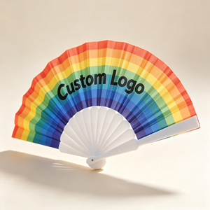 Éventail portable en polyester arc-en-ciel avec logo personnalisé, cadeau promotionnel imprimé pour les événements d'entreprise - Product Image 2