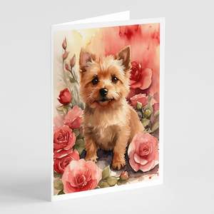 Norwich Terrier Valentine Roses Whimsical A7 Greeting Cards Pack of 8 Blank Note Cards with <b>Envelopes</b> <b>5x7</b> Size - Product Image 1