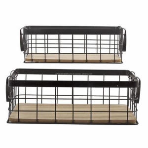 Lot de deux paniers en métal de bonne qualité pour fruits et légumes avec bordure en métal et base en bois - Product Image 1