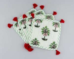 Premium Quality <b>Christmas</b> Palm <b>Tree</b> Design Square Linen Fabric Table Pad Red Tassels Heat Resistant Eco-Friendly <b>Mats</b> Wholesale - Product Image 4