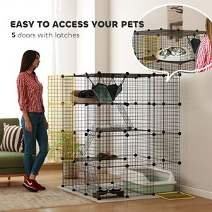 DIY gabbia per gatti a 4 livelli rampe per saltare piattaforme di recinzione interna per 1-3 gatti 3X3X4 porte nere case per animali domestici mobili - Product Image 5