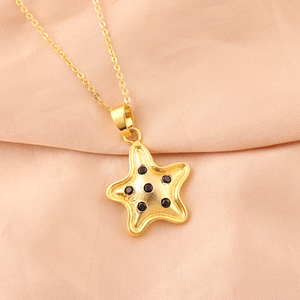 Women fashion jewelry dainty black onyx starfish pendant necklace solid brass 18k gold plated minimalist charms women necklaces - Product Image 2
