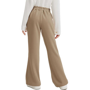 Pantalones de Vestir para Niñas, Color Caqui, Pierna Ancha, Uniformes Escolares, Tejido Elástico, Cintura Alta, Estilo Campana - Product Image 2