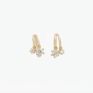 DEF Color VVS2 Or véritable 14K Boucles d'oreilles créoles tendance, Huggies, petites boucles d'oreilles pendantes à breloque, avec diamants de laboratoire - Product Image 5