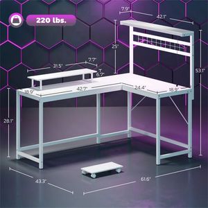 Scrivania Bianca per Computer/Gaming - Product Image 6