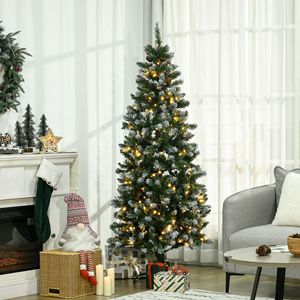 Albero di Natale Sottile Pre-Illuminato da 210 cm con 250 LED Bianchi Caldi, Rami Verdeverdi Effetto Neve, Apertura Automatica, Versione Pieghevole da 180 cm, Decorazioni - Product Image 2