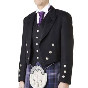 Chaqueta de Kilt Escocesa Negra Personalizada para Hombre, de Lana Recubierta, Estilo Príncipe Charlie, para Invierno, con 5 Botones Delanteros y Logotipo, Chaleco para Boda - Product Image 4