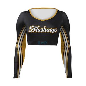 Haut court à manches longues pour uniforme de cheerleading, personnalisé par sublimation, pour femmes et filles, maillots de sport d'équipe, t-shirts, usine OEM ODM - Product Image 1