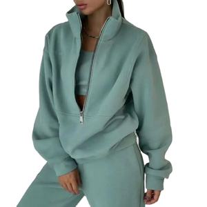 Conjunto de Sudadera con Capucha Oversize Personalizada para Mujer, 100% Algodón Felpa, Media Cremallera, Tie-Dye, Capucha Tipo Toalla, Cremallera 3D, Ropa Casual para Chicas - Product Image 3