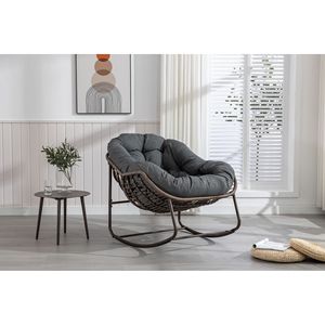 Outdoor Grey Rattan Rocking <b>Recliner</b> <b>Chair</b> with Padded Cushion for Porch Living Room Patio <b>Garden</b> - Product Image 1