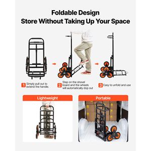 Carrello Pieghevole Robusto con Capacità di Salita Scale di 100 kg, 6 Ruote, 2 Ruote in Ferro, per Trasporto, con Manico Telescopico - Product Image 4