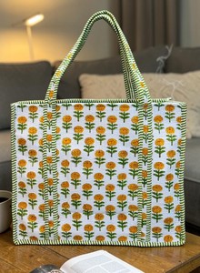 Cotton Fabric Quilted Duffle Tote Shoulder <b>Bag</b> Solid Pattern Eco-Friendly Leather <b>Canvas</b> Lining Travel Beach Embroidery <b>Large</b> - Product Image 3