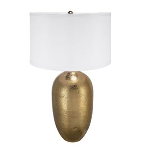 D18x31 <b>Round</b> Aluminum Gold <b>Table</b> Lamp with <b>White</b> Fabric Shade Assembly Required - Product Image 2