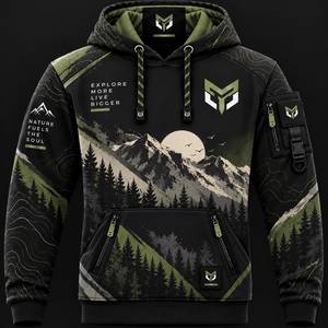 Men's <b>Navy</b> Blue Hooded <b>Sweatshirt</b> Geometric Print Breathable Regular Fit Casual Sportswear with Front Pocket and Logo - Product Image 6