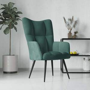 Sillón Relajante de Terciopelo Verde Oscuro, 100% Poliéster, Acero Mediano, para Sala de Estar - Product Image 1