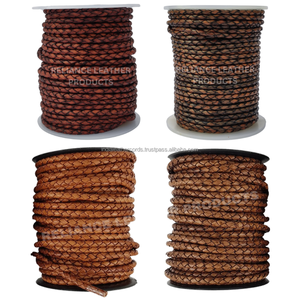 4mm <b>Black</b> Antique Tone Round Bolo Braided Leather <b>String</b> for Minimalist Bezel Pendant Necklaces and Layered Jewelry Lines - Product Image 4