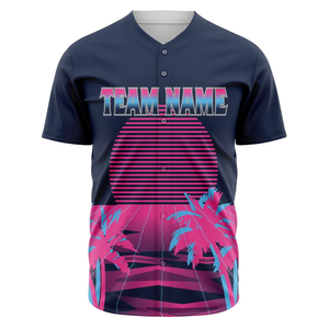 Camiseta de béisbol estilo retro azul marino y rosa personalizada para hombre, uniforme de equipo de softbol transpirable, camisa deportiva atlética - Product Image 2