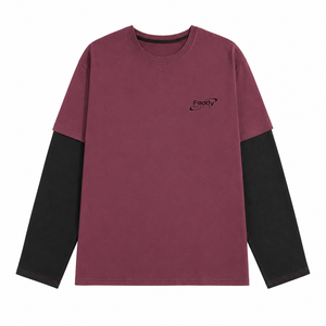 เสื้อยืดแขนยาวสตรีทแวร์ผู้ชายสไตล์ลำลอง ทรงหลวม ผ้าฝ้าย แต่งสีทูโทน ลุคเลเยอร์ ฮิปฮอป เหมาะสำหรับใส่ในฤดูใบไม้ร่วง - Product Image 4