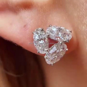 Three Oval Diamond <b>Earrings</b> in White <b>Gold</b>, Elegant Drop <b>Dangle</b> Jewelry for Women, Luxury Bridal Statement <b>Earrings</b> Timeless Gift - Product Image 2