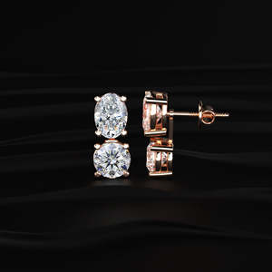 2 In 1 Oval Round Moissanite <b>Drop</b> Earrings 8 TCW Colorless VVS 14K Gold 2 Way Wear Screw <b>Back</b> Solitaire Dangle Jewelry Gift - Product Image 4