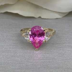 Creative <b>Craft</b> Moissanite Pink Sapphire 5CT Pear Cut Three Stone <b>Ring</b> Original 925 Silver Fine Modern Style Gift For Birthdays - Product Image 2