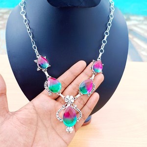 Pendentif en argent sterling fait main vintage bicolore avec tourmaline, bijou unique en pierre précieuse, cadeau pour fiançailles, certifié par un tiers - Product Image 5