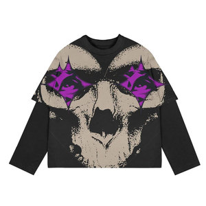 Oversized Long Sleeve T-Shirt With <b>Skull</b> And Purple Eye Print Streetwear Style O-Neck Men's Knitted <b>Top</b> - Product Image 4