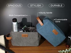 Wholesale Genuine Leather Canvas <b>Toiletry</b> <b>Bag</b> Vintage <b>Mens</b> Travel Dopp Kit Waterproof Shaving Cosmetic Wash Pouch TDB-0051 - Product Image 4