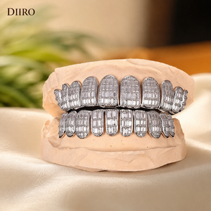 Grillz en argent sterling avec moissanite taille baguette, bijoux hip-hop style diamant, couvre-dents unisexe pour la mode et les soirées - Product Image 5