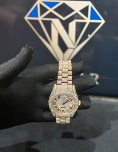 Montre entièrement sertie de diamants, montre-bracelet à quartz pour hommes et femmes, cadran scintillant, montre en acier inoxydable entièrement sertie de diamants pour hommes - Product Image 3