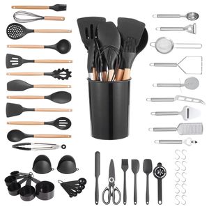 Ensemble de 50 ustensiles de cuisine en silicone, résistants à 428°F, avec support, gadgets et cuillères en bois pour la cuisine - Product Image 1