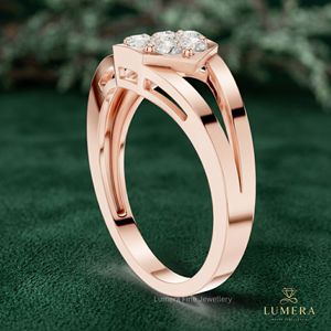 Unique Round Brilliant Diamond Flower Cluster <b>Ring</b> With Geometric Hexagonal Frame, Multiple Prong Set, <b>Open</b> Split Shank <b>Ring</b> - Product Image 5