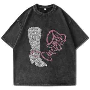 Camiseta de Verano Informal para Mujer, de Cuello Redondo, Holgada, de Secado Rápido, Transpirable, con Pedrería, Diseño Nuevo y Personalizado - Product Image 1