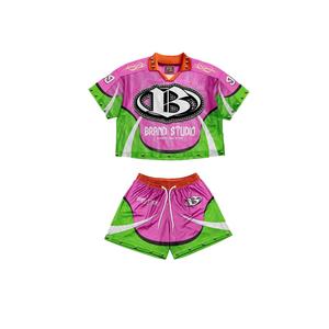 Personalizado de lujo Boxy Fit Drop Shoulder traje de verano de malla de poliéster ligero sólido Vintage estampado gráfico ecológico de talla grande - Product Image 2