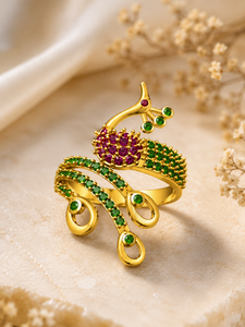 18K Gold Plated 925 Silver Animal Peacock Design <b>Cubic</b> <b>Zirconia</b> Round Brilliant Cut Prong Set <b>Ring</b> for Women <b>Wedding</b> Gift - Product Image 4