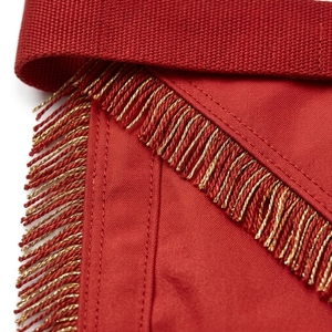 Custom <b>White</b> Leather Square V-shaped Flap Masonic <b>Apron</b> Red Velvet Trim Gold Fringe Embroidered Freemason Regalia Safety Pin - Product Image 6