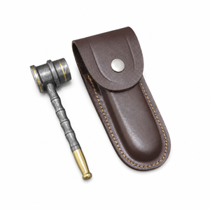 Jexmoo Pipa de Fumar Recta Reutilizable de Acero de Damasco de Lujo Hecha a Mano con Funda de Cuero, Regalo para Papá, Esposo, Novio - Product Image 1