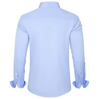 Kemeja Pria Harga Terjangkau Warna Biru Muda, Kemeja Kasual Bisnis Lengan Panjang Kancing Poliester Katun, Pakaian Kantor, Kemeja Formal