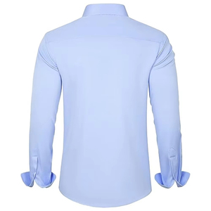 Chemise habillée homme bleu clair à manches longues en polyester et coton, style business décontracté, pour le bureau, à prix réduit - Product Image 2