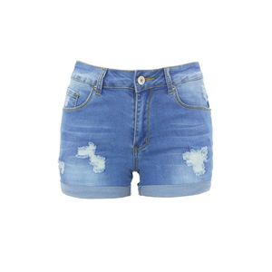Shorts en jean délavé et déchiré pour femme, taille élastique, coupe décontractée, respirant, grandes tailles S-XXL - Product Image 1