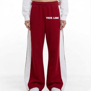 Pantalon de survêtement en molleton rouge pour femme, coupe large, taille élastique, décontracté, automne, ample, longueur intégrale, écologique et respirant - Product Image 1