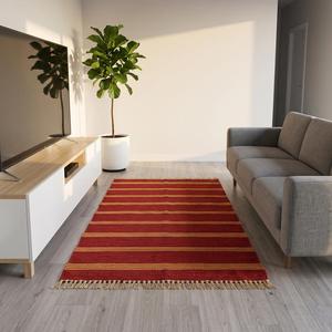 Elegant Handwoven <b>Wool</b> Solid Color Area Rug <b>Red</b> Golden Textured Carpet Fringe Modern Style for Living Room Bedroom Home Decor - Product Image 5