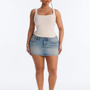 New Product Women's Square Collar Eco-Friendly Loose Fit <b>Waffle</b> Knit Cream Tank Top Slim Fit Sexy Club Style Summer Tank Tops - Product Image 3