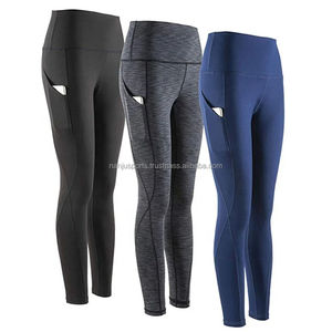Leggings de yoga décontractés taille haute pour femmes pantalons de sport d'entraînement respirants antibactériens en Spandex/Polyester - Product Image 1