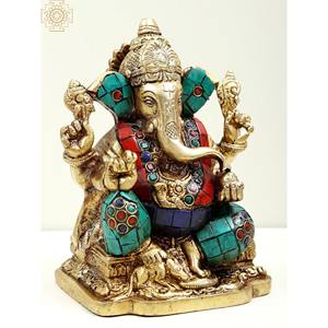 Fabriqué à la main de 6 pouces assis Lord Ganesha Statue en laiton Sculpture indienne idole fabriquée en Inde - Product Image 3