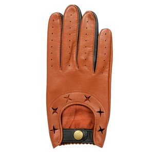 Gants de conduite en cuir marron, à doigts entiers, perforés avec découpes en étoile, sangle de poignet réglable, unisexe, toutes saisons - Product Image 2