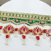 Ornements suspendus modernes écologiques en plastique, style indien, vert Toran, lotus rouge, avec pompon perlé, décoration artisanale